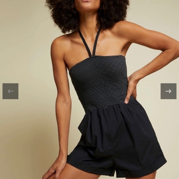 Nation LTD Blondie Smocked Bodice Romper in Black - Picture 1 of 12